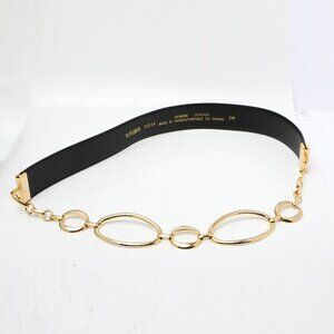 Vintage Leather Chain Milor Hip Belt Black Gold Boho 80s Retro Party